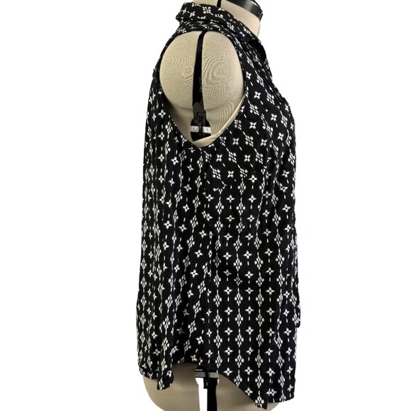 CAFFÉ MARRAKESH Sleeveless Button-Up Blouse 1X – Black & White Ikat Boho Tunic - Picture 3 of 9